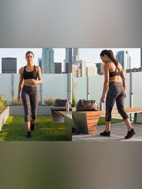 Lululemon Black/Grey Lace Pattern Crops | Mesh Inset | Back Leg Logo